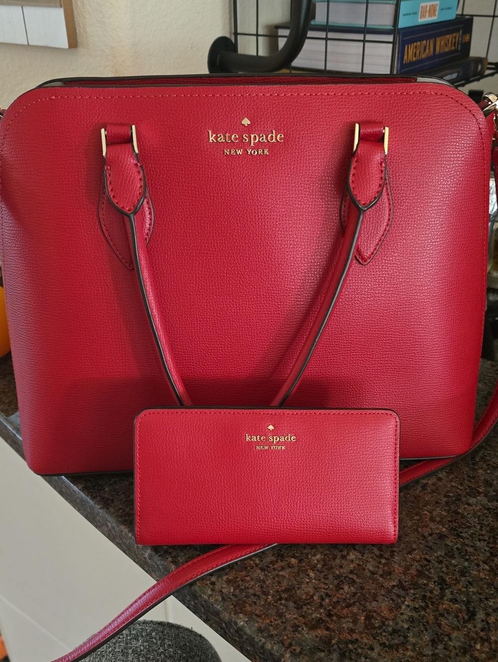 kate spade Red Pebbled Leather Tote with Matching Wallet
